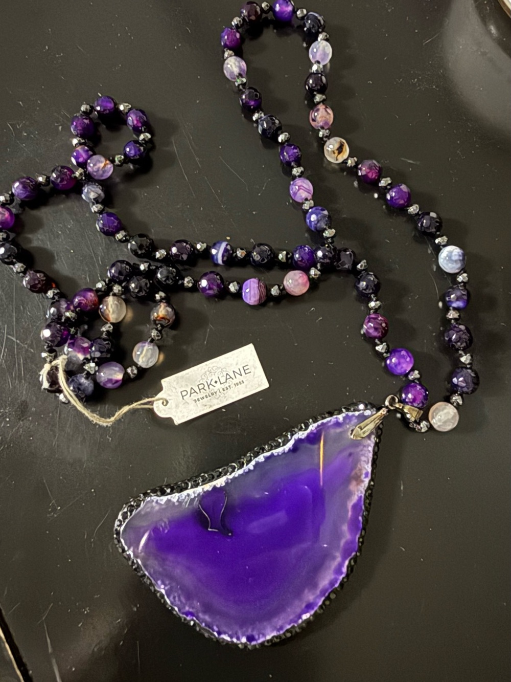 Park Lane Twyla Genuine Purple Agate CZ Pendant Necklace 34” NWT